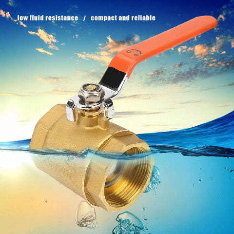 Heavy Duty Brass Ball Valve DN40 For Kickin Up Water Oil And Gas Flow Pro Grade Plumbing Fitting showing valve in water with orange lever.