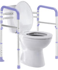 Heavy Duty Toilet Safety Rails 350 Lbs Adjustable Bathroom Grab Bar with purple foam grip handle support.