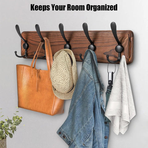 Rustic Wall Mount Coat Rack With Five Triple Hooks Heavy Duty Solid Wood Coat Hanger For Entryway Farmhouse Vibe Organization