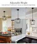 Black Farmhouse Kitchen Island Pendant Light With Metal Cage And Clear Glass Shade over kitchen islands showcasing adjustable height.