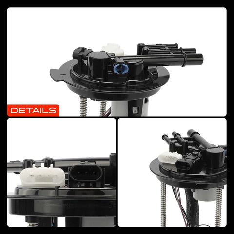 Electric Fuel Pump Module Assembly With Pressure Sensor For Buick LaCrosse And Pontiac Grand Prix top view showing ports and connectors.