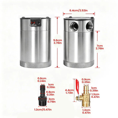 Catch Can 300Ml Double Port Baffle Design Oil Separator For Car Engine Protection; aluminum tank dimensions shown.