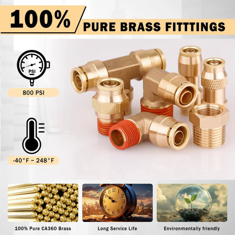 80 Piece Brass DOT Air Line Fittings Kit with push lock quick connect fittings on a white background