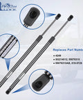 Premium Heavy Duty Rear Window Shock Struts For 1997 To 2006 Jeep Wrangler Tj hard top with mount details and part numbers.