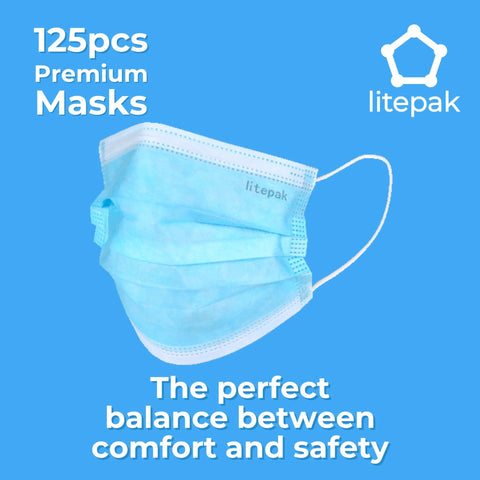 125-Pack Disposable Face Masks 3-Ply Breathable Protection With Adjustable Nose Clip And Soft Earloops Comes In Convenient Dispenser Box Blue Ideal For Offices Schools Restaurants And Events Great For Daily Use And Safety