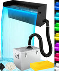 All-In-One Pond Waterfall Kit With LED Light, 18-Inch Stainless Steel Spillway, 800 GPH Pump, 3-Stage Filtration