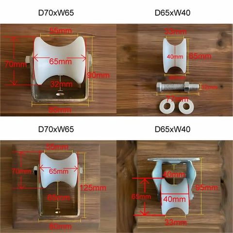 Hella Smooth U Groove Track Nylon Bearing Roller Guide Wheel For Sliding Doors Patio Windows showing D70xW65 and D65xW40 dimensions