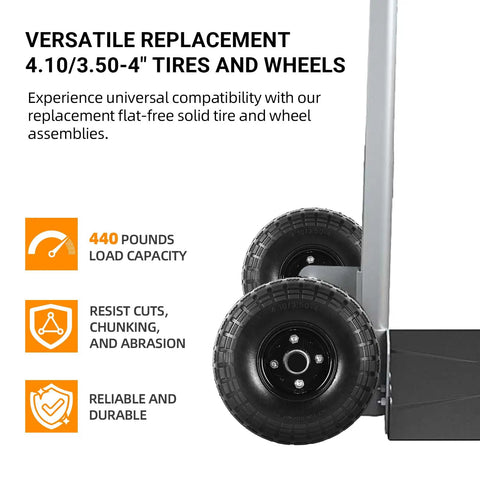 Built Tough Flat Free Tires And Wheels 10 Inch 4.10X3.50-4 Pair Ready To Roll With 5/8 Inch Bore Offset Hubs for utility cart.