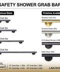 Image showing various sizes and finishes of Built Tough Shower Safety Bar For Seniors And Disabled Users grab handles.