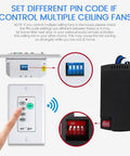 Universal Ceiling Fan Remote Kit With Adjustable Speed And Light Ultra Small Receiver showing pin code settings
