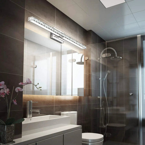 Crystal Vanity Lights LED Thirty Three Point Five Inch Dimmable Bathroom Light Fixtures In Modern Chrome Over Mirror Vanity Bar