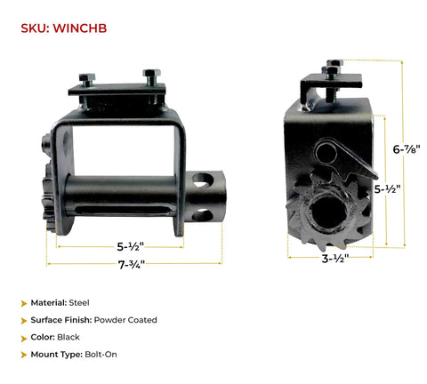 4 Pack Bolt On Winch Set For Flatbed Trailers And Trucks, Heavy Duty 5500 Lb, Black Powder Coat, Steel Dimensions 3-1/2x7-1/4x6-7/8 in