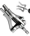 Heavy Duty Pipe Extractor Tool For Snatching Broken Threads Out Of Tricky Tight Corners Without Tearing Down Drywall Drill Powered Behind Wall Plumbing Socket with stainless steel finish.