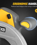 Ergonomic handle detail of Heavy Duty Workhorse 7 Inch Brushless Cordless Circular Saw With Right Bevel Design And 8000 Rpm Spin.