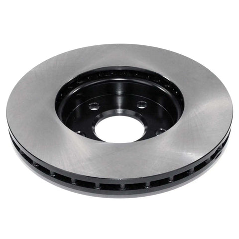 Electrophoretic Front Vented Brake Rotor With Beefed-Up Coating For Superior Corrosion Resistance And Salt Spray Protection, Tight Tolerances For Smooth, Quiet Braking And Long-Lasting Performance shown from a side view.
