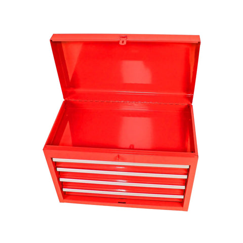 Heavy Duty Steel Rolling Tool Chest With Five Roomy Ball Bearing Drawers And Detachable Worktop, top view showing open lid and drawers.