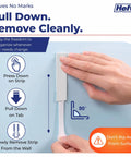 No Drilling Hassle Snap On Your Walls Versatile Adhesive Hooks For Quick Bathroom And Kitchen Refreshes Heavy Duty Grip Keeps Your Place Looking Sharp Total Game Changer For Tight Spots 12 Pack Storm Gray, instruction image showing strong strip removal process.