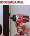 20V Max Lithium Ion Impact Driver With One Quarter Inch Quick Connect Chuck being used on a door lock.
