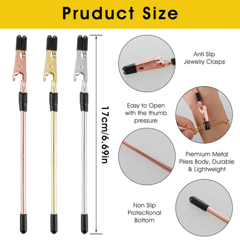 Three Pack Bracelet Clasp Helper Tools Stainless Steel Quick Release Fastening Kit, shown with features and product size