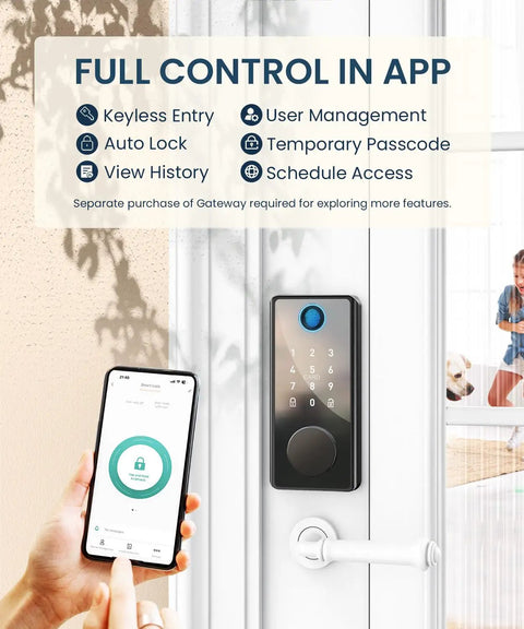 Keyless Entry Smart Deadbolt Lock Featuring Fingerprint Touchscreen And Smartphone App Control For Quick Home Or Office Security No Sweat Install Super Solid Build Quality with app interface.