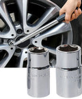 Badass Mini Dual Head Socket Wrench Set For Car Guys And Bike Riders 17 Mm 19 Mm 21 Mm 23 Mm showing a hand using it on a tire.