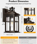 Badass Adjustable Motion Sensor Outdoor Lights Oil Rubbed Bronze Wall Mount Porch Sconce dimensions with clear glass shade.