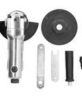 Tough As Nails 4 Inch Pneumatic Air Angle Grinder Cranking Out 11000 Rpm with tools and accessories for metal work.