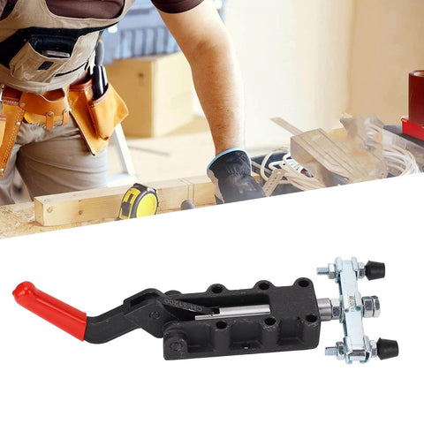 Double Headed Push Pull Quick Release Toggle Clamp with cast iron base and ribbed plastic handles for woodworking jigs