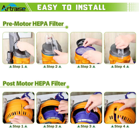 Installation steps for DC25 Ball Vacuum Filter Replacement Kit With 2 Pre Motor Filters And 2 Post Motor HEPA Filters Fits All DC25 Models
