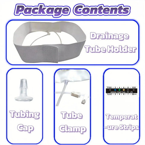 Hella Discreet Urine Test Kit With Straight Up Smooth Concealment Belt includes tubing cap, tube clamp, temperature strips, and drainage holder.
