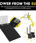All Day Energy Boost Solar Panel For Y2 Cellular Trail Camera, black solar panel with metallic mount for recharging.