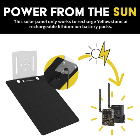 All Day Energy Boost Solar Panel For Y2 Cellular Trail Camera, black solar panel with metallic mount for recharging.