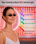 IPL Laser Safety Goggles With Anti Fog Lenses For Hair Removal And Tanning Sessions Offering 200Nm To 2000Nm Blocking, worn by a woman.