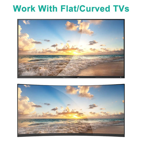 Universal TV Mounting Hardware Kit With 68 Pieces Including M4 M5 M6 M8 Screws And Spacers For Up To 80 Inch Curved And Flat Televisions Black Durable Steel Construction For Plug And Play Quick Easy Setup showing compatibility with flat and curved TVs