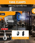 Heavy Duty Electric Hoist Providing 550 Pound Lifting Capacity And Powerful 560 Watt Motor with large fan and clamp for shop use.