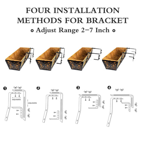 Four installation methods for Two Pack 24 Inch Window Box Planters With Adjustable Brackets Coco Liners And Fabric Grow Bags.