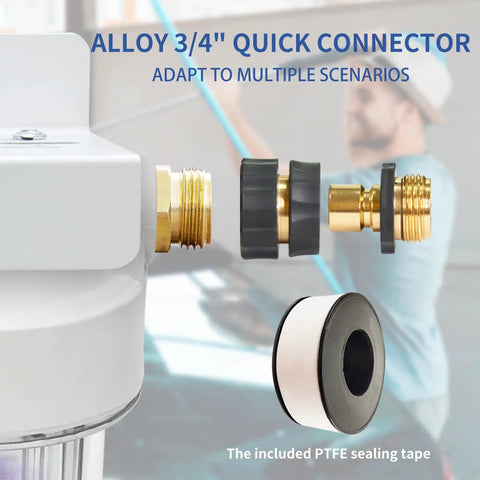 Zero Towel Drying Deionized Water Rinse System For Cars Trucks And Boats Delivers A Smooth Mirror Finish Straight Up Spot Free Shine Inline Hose Setup With Premium Resin Tank with alloy quick connector and PTFE tape.