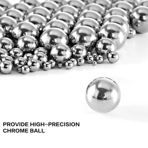 Premium G16 Chrome Steel Bearing Balls One Millimeter Precision Loose Ball Set Five Pack on white background.