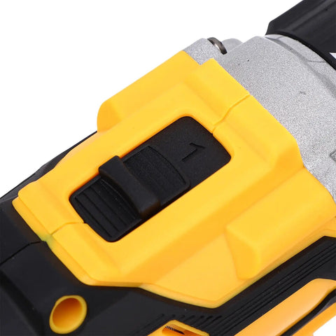 Lightweight Cordless Drill Packs A Dope Brushless Engine With One Hundred Newton Meters Of Torque That Cranks Out Two Thousand Rpm, close-up of control switch.