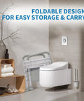 Heavy Duty Toilet Safety Rails Built Tough Grab Bar For Seniors With Super Sturdy Bathroom Assist Handle displayed in a bathroom.