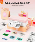 4x6 Bluetooth Thermal Label Printer For Shipping Labels And Small Business Use Wireless Printing For Packages At Home Or Office Compatible With iPhone Android iPad MacOS Windows Via Bluetooth Or USB No Ink Pink on gift boxes with labels