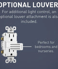 Five Level Adjustable LED Night Light Outlet In White Finish with optional louver attachment for bedrooms and nurseries.