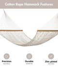 Double Rope Hammock With Hardwood Spreader Bar And Carrying Bag 450 Lbs Capacity For Two People Durable Weather Resistant