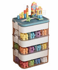 Slick 3 Tier Stackable Brick Storage Organizer With Removable Grid Trays For Lego Pieces showcasing colorful sorted bricks.