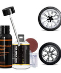 Revamp Your Daily Driver With Sonic Silver Rim Touch Up Paint For Tesla Wheels Easily Covering Curb Rash And Rock Chips Quick Dry Formula Protects Against Rust While Giving You That Slick Factory Look Smooth Ride, includes paint, glue, and repair tools.