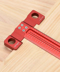 Pro Grade Woodworking Scriber T-Square Ruler 12in with thoughtful support lips on wooden surface