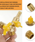 Heavy Duty Brass Y Type Gas Ball Valve With Solid Three Way Build And Dual Quick Hook Up Port Fittings For Dead Shut Off Seal Dependable Pipe Heater Regulation And Easy Twist Operation Daily, showing yellow control handles.