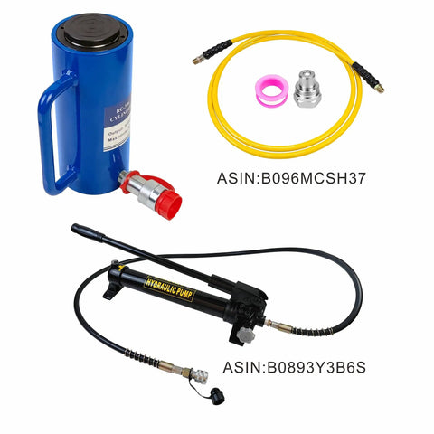10 Ton Hydraulic Cylinder Ram Single Acting With 6 Inch Stroke Lift Portable Jack with hose and quick coupler for auto repair.