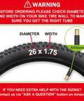 26 Inch Bike Inner Tube 4 Pack Fits 26 x 1.75 2.125 Road And Mountain Bikes Schrader Valve 32mm Includes 2 Tire Levers Anti Aging Durable Tubes For Rough Roads And Trail Rides, tire size warning diagram.