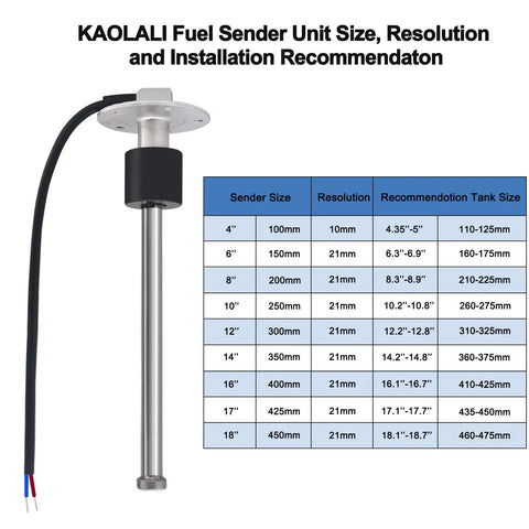 Heavy Duty Stainless Steel Fuel Sending Unit For Cars Trucks And Boat Tanks With 240 To 33 Ohm Gauge Reading And Ten Inch Stem layout and size chart